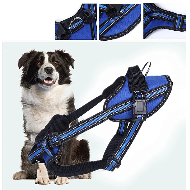 

Durable Solid Nylon Reflective Dog Harness Collar Breathable Mesh Adjustable Breast-band Dog Harness For Small Large Pet Walking