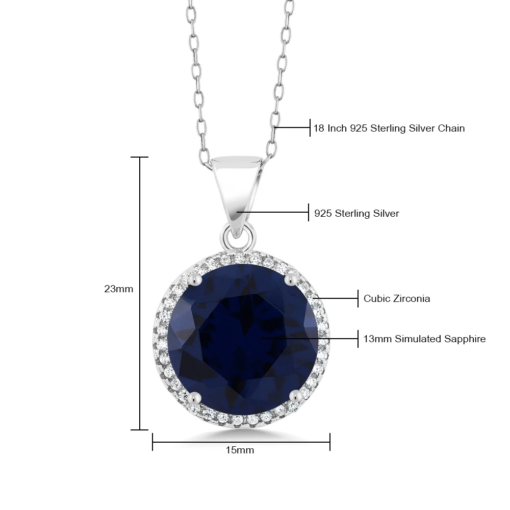 GemStoneKing 9 00 Ct круглый голубой имитация сапфира кулоны с резиновыми полосками