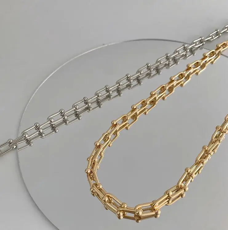 Amaiyllis 18k Gold Minimalist U-shaped Stitching Thick Chain Necklace Personality Exaggerated Necklace For Female Jewelry Gift