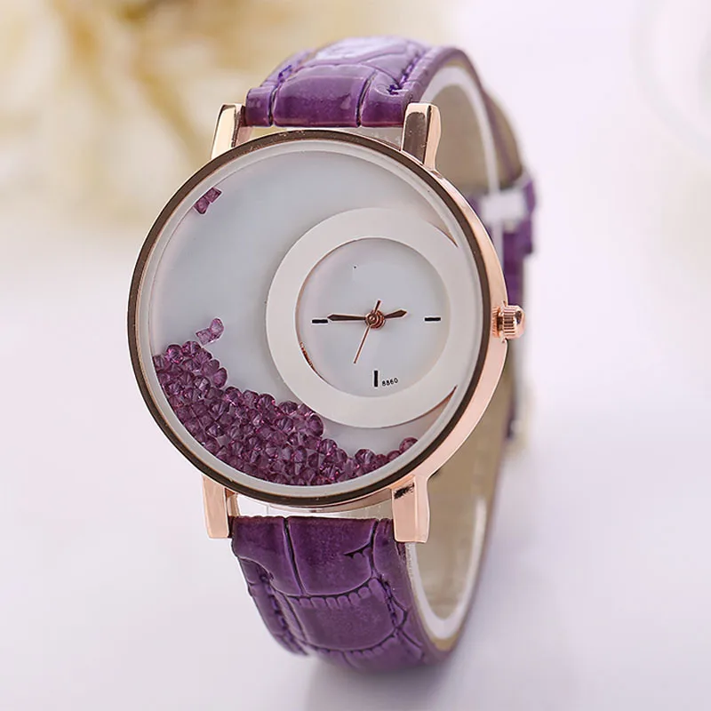 Montre Femme, женские часы, искусственная кожа, зыбучие пески, стразы, кварцевые часы, браслет, часы, женские наручные часы, скидка, Reloj Mujer