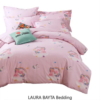 

Children 1.2m -1.5m Single Double Beding Set Duvet Cover Set Cotton Kids Bedding Pink Rainbow Unicorn Girl's Comforter Bed Set