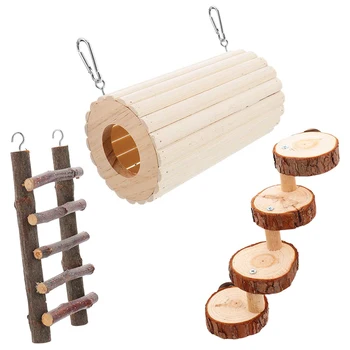 

3pcs Syrian Hamster Wooden Ladder Hollow Tunnel Tube Toy Small Pet Climbing Ladder Platform Sugar Glider Small Animal Chew Toys
