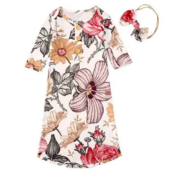 

2020 Hot Newborn Sleeping Bags Headband 2pcs Infant Baby Girls Boys Flowers Print Long Sleeve Cotton Sleepwear 0-6M Fashion