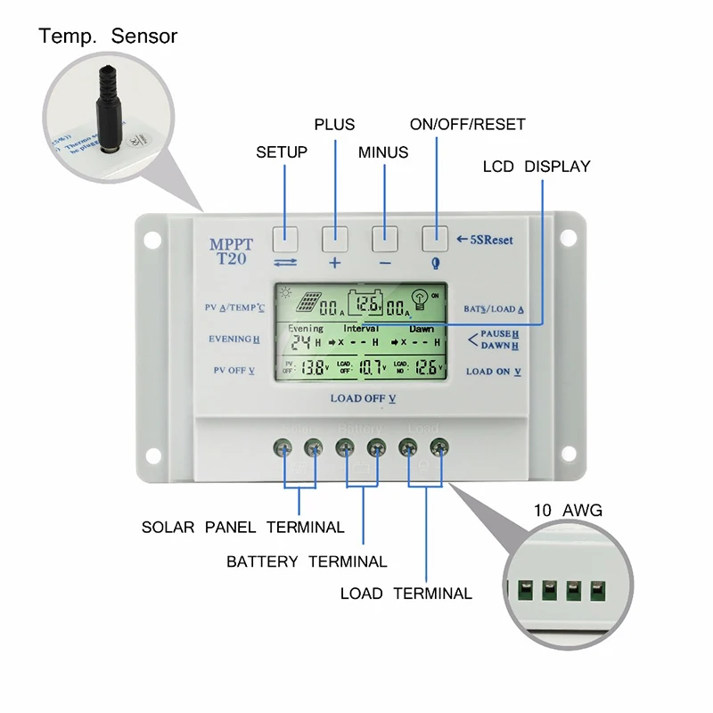 MPPT T30 контроллер солнечного зарядного устройства 30A 12 В 24 в автоматический ЖК-дисплей CE сертифицированный свет и двойной таймер управления напряжения