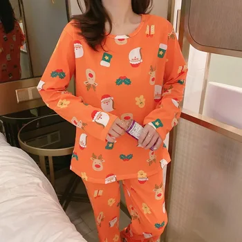 

Women Cute Pajamas Set Spring Autumn New Thin Cartoon Printed Long Sleeve Cute Sleepwear Casual Homewear Female