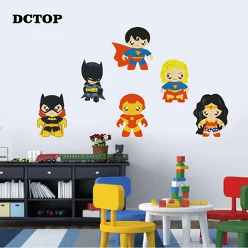 

6PCS Cute Superhero Wall Sticker Art Vinyls DIY Super Girl Bat Hero Decal for Kids Nursery Room Decor Removable Home Funny Mural