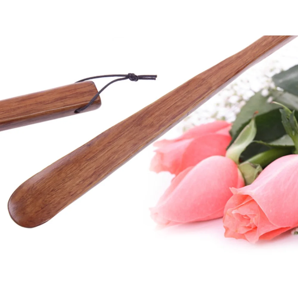 

Practical Shoehorn Shoe Horn Handle Lifter Brown Polished Wood Long Easy Grip