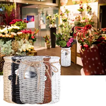 

Wicker High Floor Vase Flowerpot Hand-made Succulents Flower Basket for Weddings Home Decor