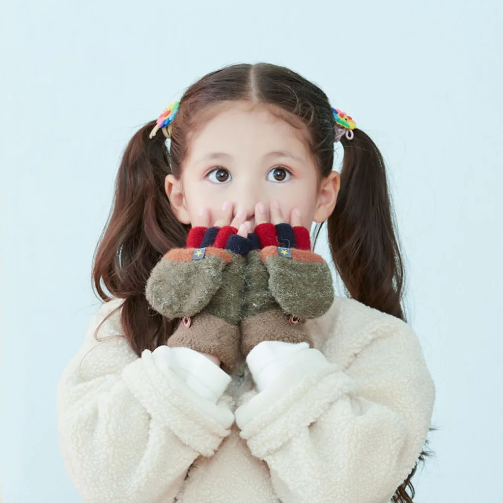 Мягкие перчатки для маленьких мальчиков и девочек, с откидной крышкой, теплые зимние перчатки, сохраняющие тепло, унисекс, толстые милые