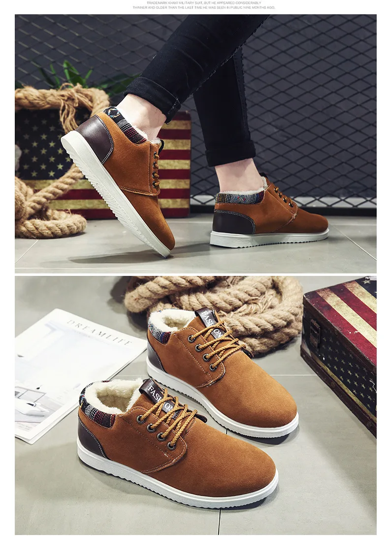 Winter Lace Up High Top Men's Boots Men's Casual Plush Thick Non Slip Warm Snow Boots