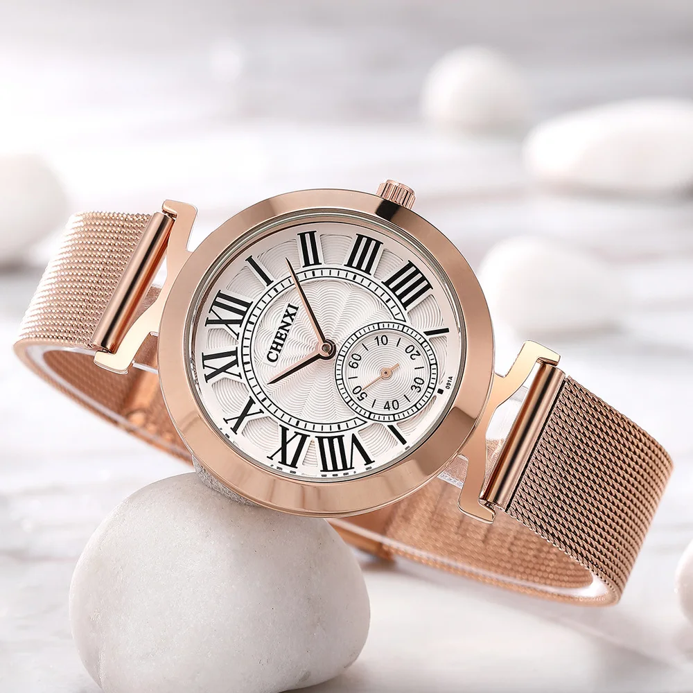 

Dawn New Style Watch Rose Gold Watch Retro Rome Scale WOMEN'S Watch Ladies' Watch 091a