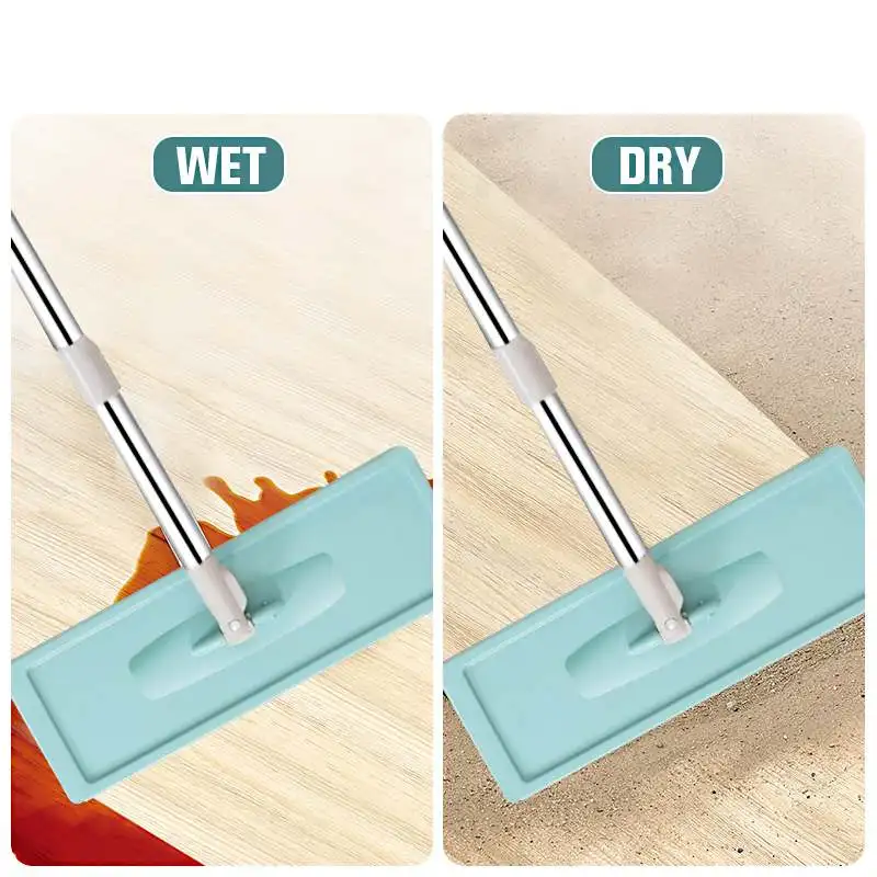 Flat Squeeze Mop and Bucket Hand Free Wringing Floor Cleaning Mop Dry Wet Dual Use Home Kitchen Floor Cleaning Mops