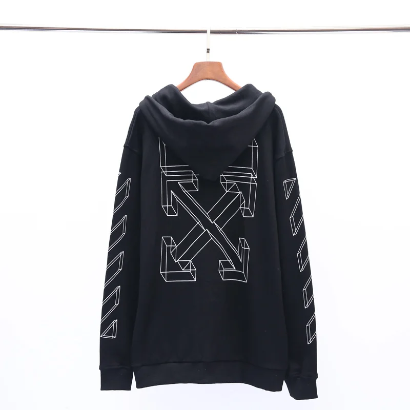 19ss Off-White OW 3D arrow для мужчин и женщин унисекс для влюбленных Модный хлопковый Повседневный кардиган на молнии толстовка с капюшоном Свободная куртка
