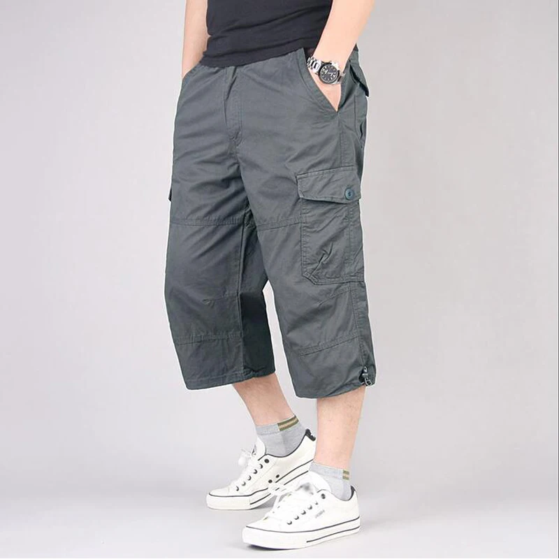 GK18 grey Летние свободные шорты, мужские повседневные укороченные штаны с карманами, Pantalones Cortos Hombre, мужские военные брюки-Капри, хлопковые шорты - Цвет: GK18 grey