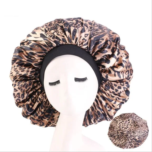 Large Print Satin Silky Bonnet Sleep Cap Width Elastic Band for Women Solid Color Head Wrap Lady Hair Accessories Wholesale style13