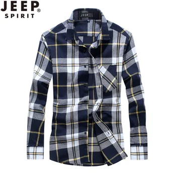 

JEEP SPIRIT Plaid Shirt Men Long Sleeve Turn Down Collar 100% Cotton Blusa Masculina Autumn Men Shirt Casual Mens Clothing