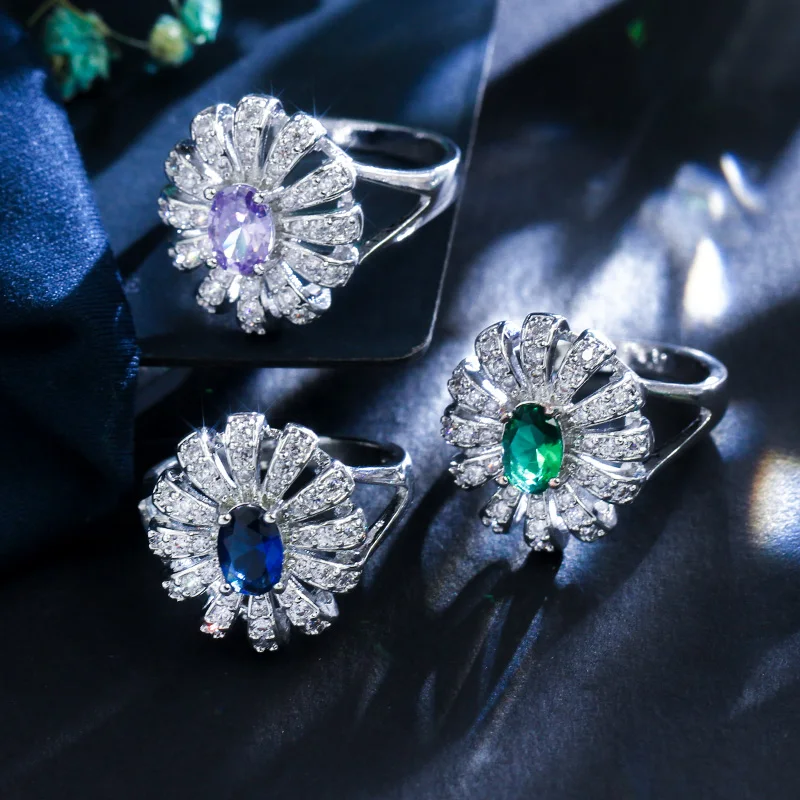 3 шт. женские кольца с фианитом|necklace earring ring sets|flower jewelry setfashion set |
