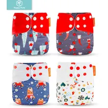 Happyflute 4 шт./компл. детские тканевые подгузники; подарки на Рождество и на День всех святых в Америке; принтами подгузники многоразовые моющиеся регулируемые подгузники с карманами