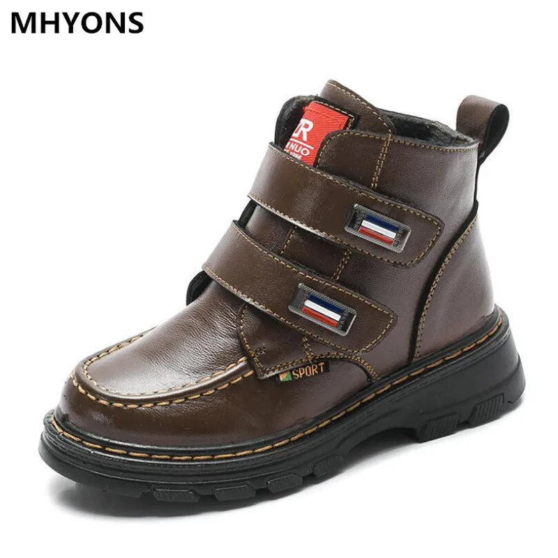 Boots Winter high quality leather boots Boy snow boots Fashion In The Calf Snow Boots Plush Warm Waterproof Kids Martin Boots