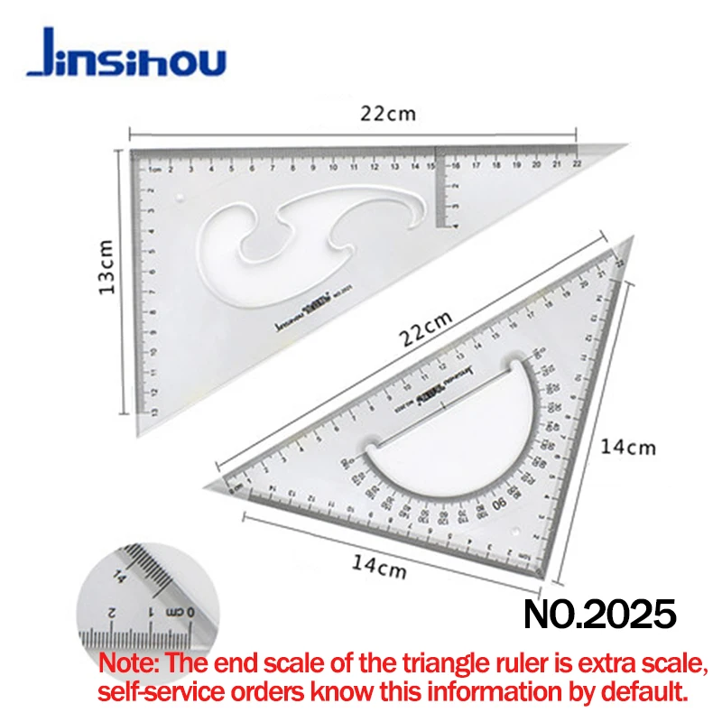 Jinsihou25cm2pcs-set Jinsihou/Cokai многофункциональная скошенный Пластик Треугольники линейка 15/20/25/30/35 см для детей 2 шт./компл. в виде геометрических фигур Инженерная линейка транспортир - Цвет: Jinsihou25cm2pcs-set
