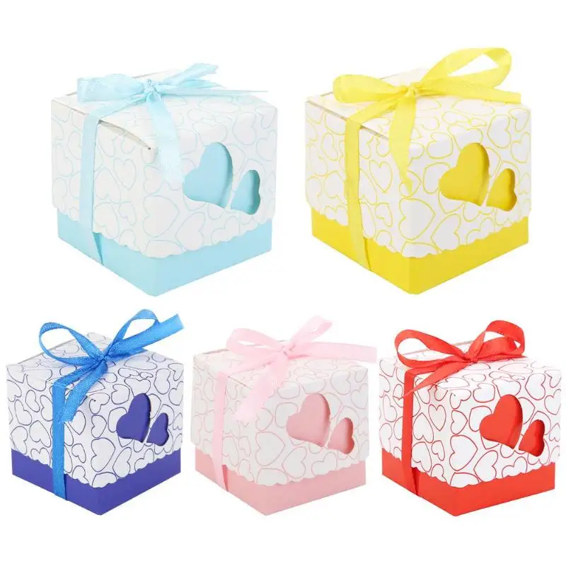 Practical 10pcs Double Hollow Love Heart Wedding Valentine Candy Boxes Unique Design Beautiful Design with Ribbon Gift Romantic
