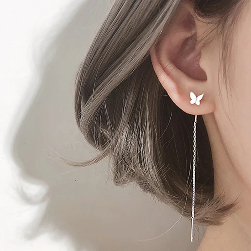 Women Earrings Gifts Hanging Summer Jewelry Long-Tassel Butterfly Silver-Color Girls