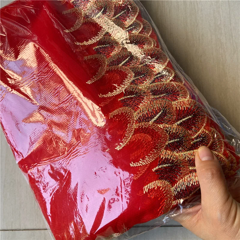 NLI LY mesh tulle net Embroidered red gold black Polyester lace trim ribbon edge 20 cm Wide use for dress and doll decoration3