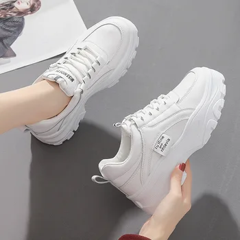 

2020 Fashion Women Platform Sneakers Leather Causal Ladies Chunky Sneakers