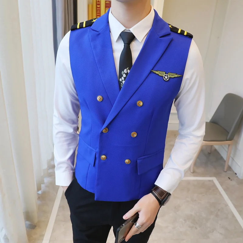 New Arrival Chaleco Hombre Solid Color Small Crown Embroidery Man Fashion Slim Fit Vest Nightclub Hairstyle Division | Мужская одежда