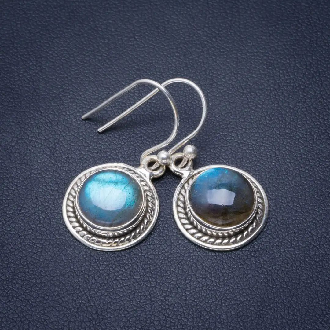 

Natural Blue Fire Labradorite Handmade Unique 925 Sterling Silver Earrings 1.25" B2160