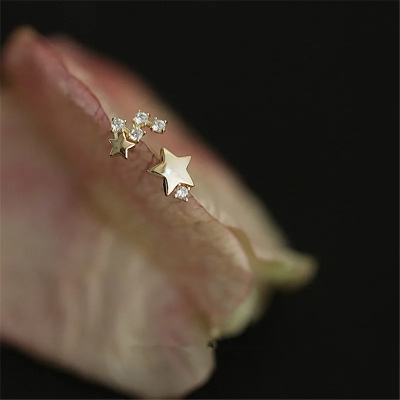 925 Sterling Silver Japanese Asymmetric Star Stud Earrings Women Modern Simple Student Party 14k Gold Plating Jewelry Gift - Image 3