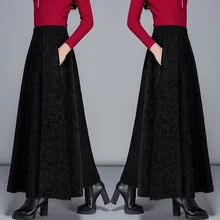 Осень и зима новая женская мода тонкая большого размера утолщенная с принтом эластичная высокая талия плиссированная юбка