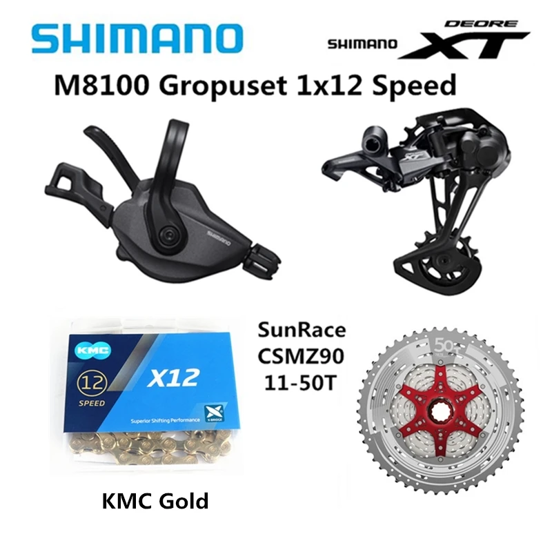 SHIMANO DEORE XT M8100 4 шт. набор горного велосипеда 1x12s 11-50T SL+ RD+ CSMZ90+ KMCX12/CN-M7100 задний переключатель длинная клетка - Цвет: Z90 Silver KMCGold