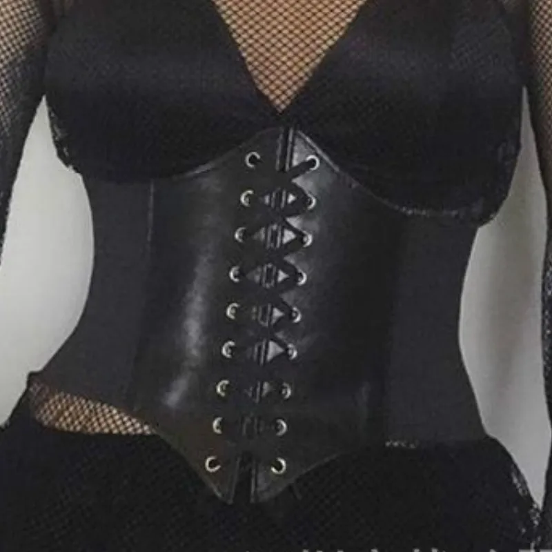 Женский ремень для широкой талии черный со шнуровкой и пуговицами эластичные