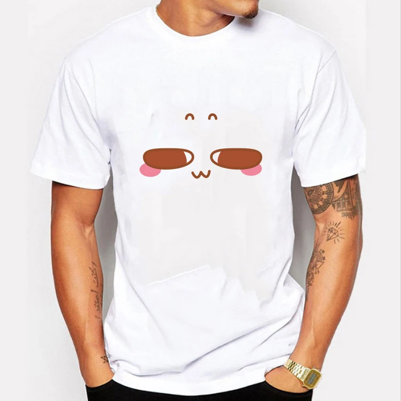 

White Cotton Streetwear Tops Tee Hip Hop Style Clothing Mens Casual Long T Shirt Cute Expression Short Sleeve Tees