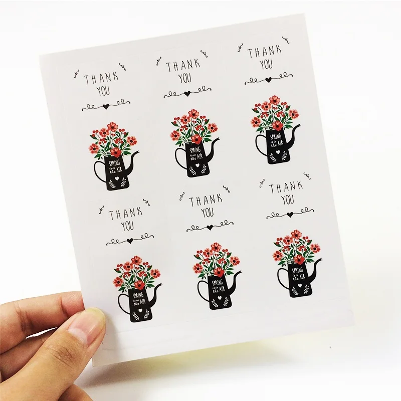 600Pcs Wholesale THANK YOU Adhesive Stickers Vase Pattern For Gifts Girls Flowers Sealing Lable Free shipping 60*36MM | Канцтовары для