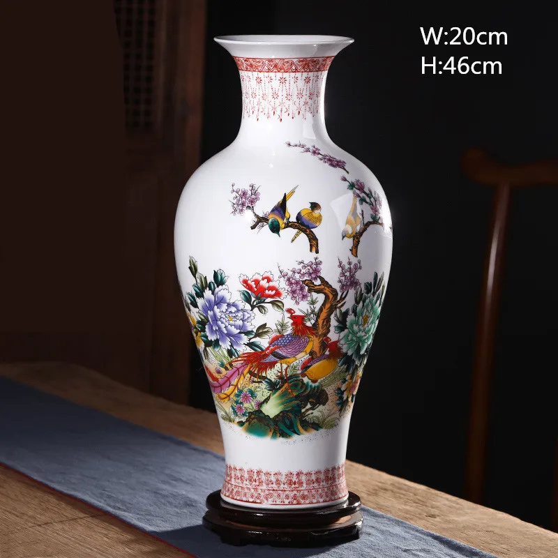 20x46cm Керамическая старинная ваза Китай украшение дома ваза для кухонного стола Новое домашнее Подарочное свадебное украшение пейзаж Картина цветок и птица - Цвет: 20x46cm