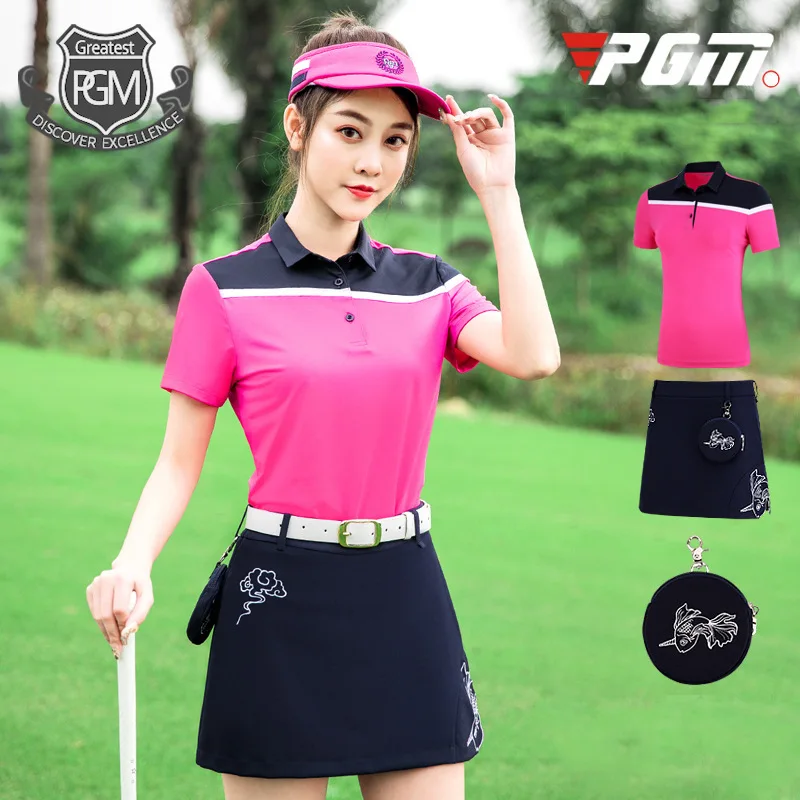 

PGM Golf Ladies Sports Short-sleeved Summer Ladies'Clothes Stripe Short-sleeved A-shaped Women's Skirt