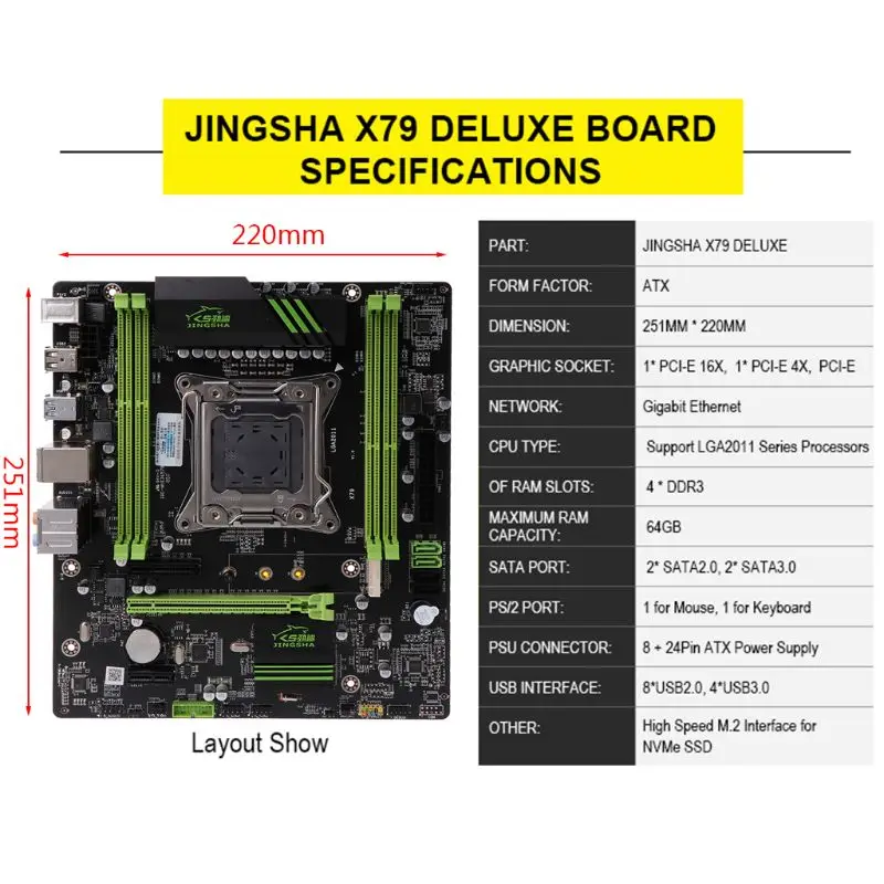 X79 Motherboard 2011 ATX Main Board USB3.0 SATA3.0 PCI-E 16X NVME M.2 SSD support REG ECC memory and E5 CPU processor