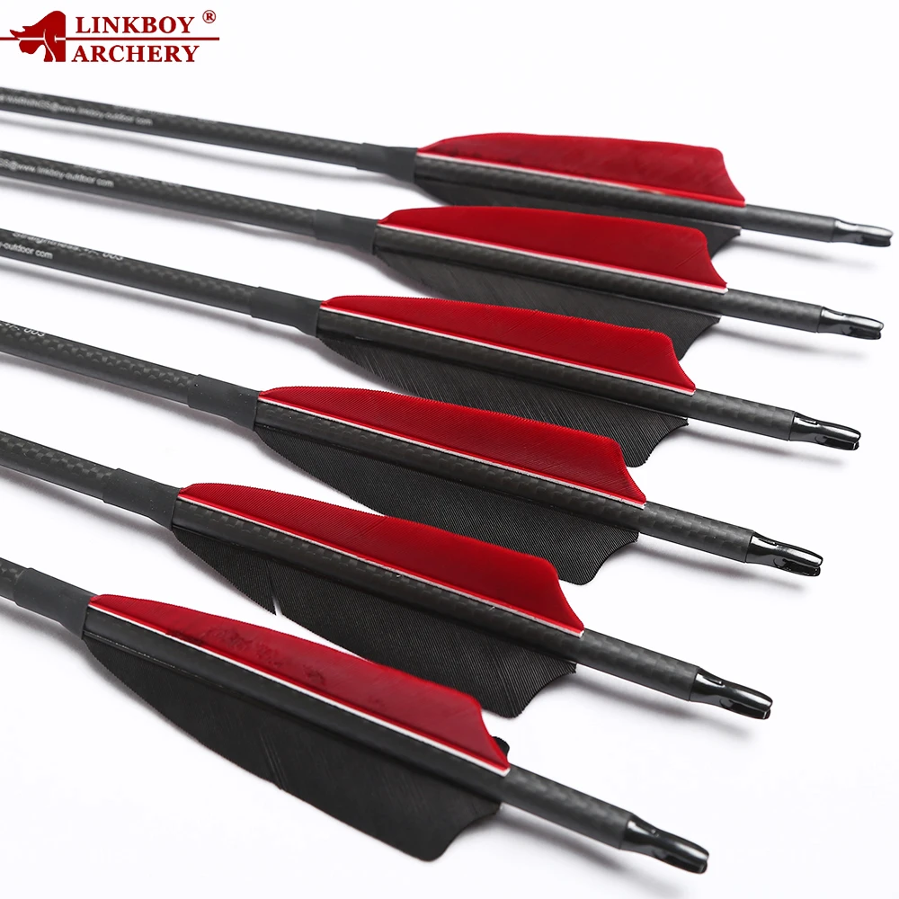 Tiro com Arco Setas de Carbono Linkboy Puro 100% 3 k Id6.2mm 32 Sp250-600 5 Polegada Turquia Pena Composto Arco Tradicional Tiro 6 - 12 Pçs 17 Arco e flecha