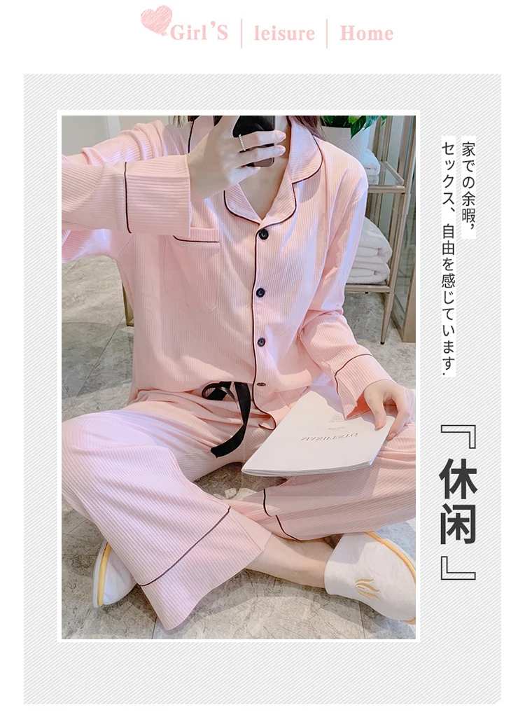 New Womens Cotton Pajamas Pyjamas Set Long Sleeve Sleepwear Pijama Pajamas Suit Female Sleep Two Piece Set Loungewear