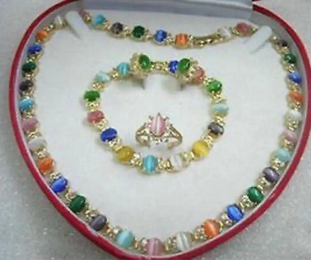 Ювелирный набор Красивое разноцветное опаловое ожерелье браслет серьги кольцо