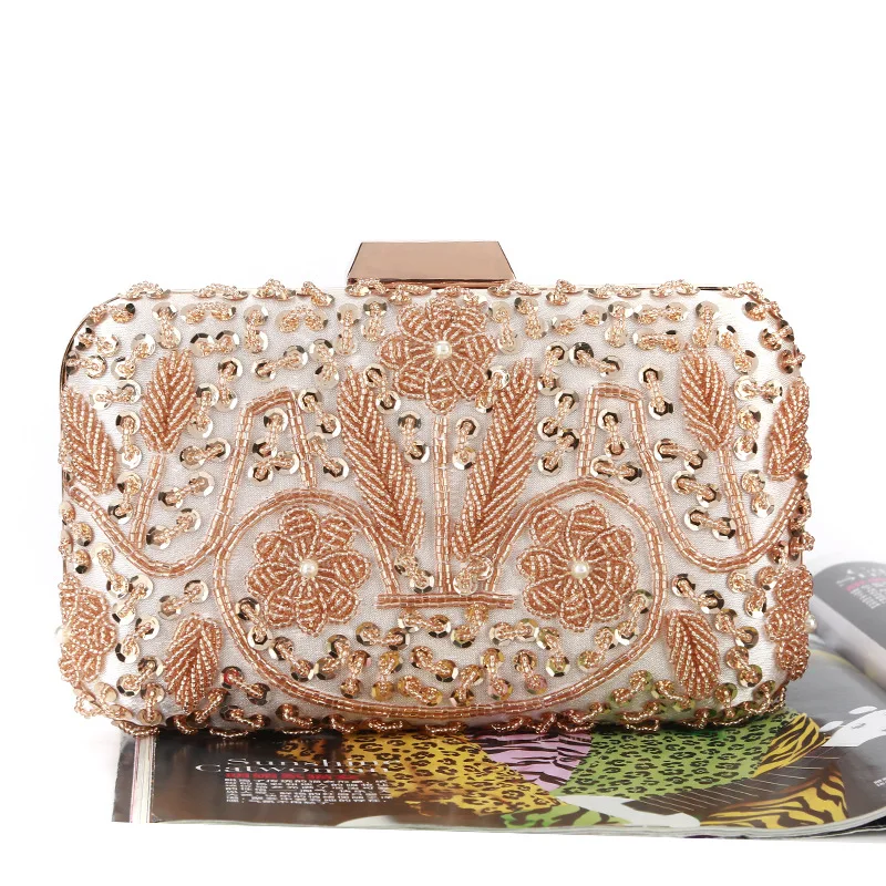 Shiny Luxury Evening Bags Wedding Banquet Box Bags Hard-Surface Beads Decoration Fashion Elegant Party Pouch Shoulder Bags - Цвет: gold