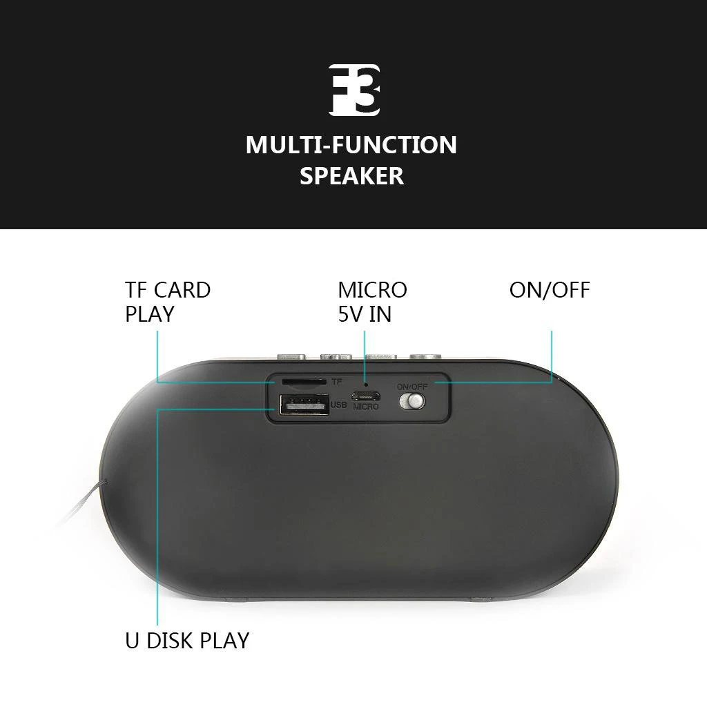 Mini Audio Player with Mic Stereo Bass Bluetooth 5.0 Speaker Mini Wireless Amplifier Handsfree AUX USB FM Subwoofer Waterproof