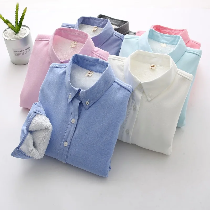 

Autumn Winter Thicken Velvet Shirts Women Fashion Candy Colors Lapel Collar Casual Slim Fleece Keep Warm Blouses and Tops