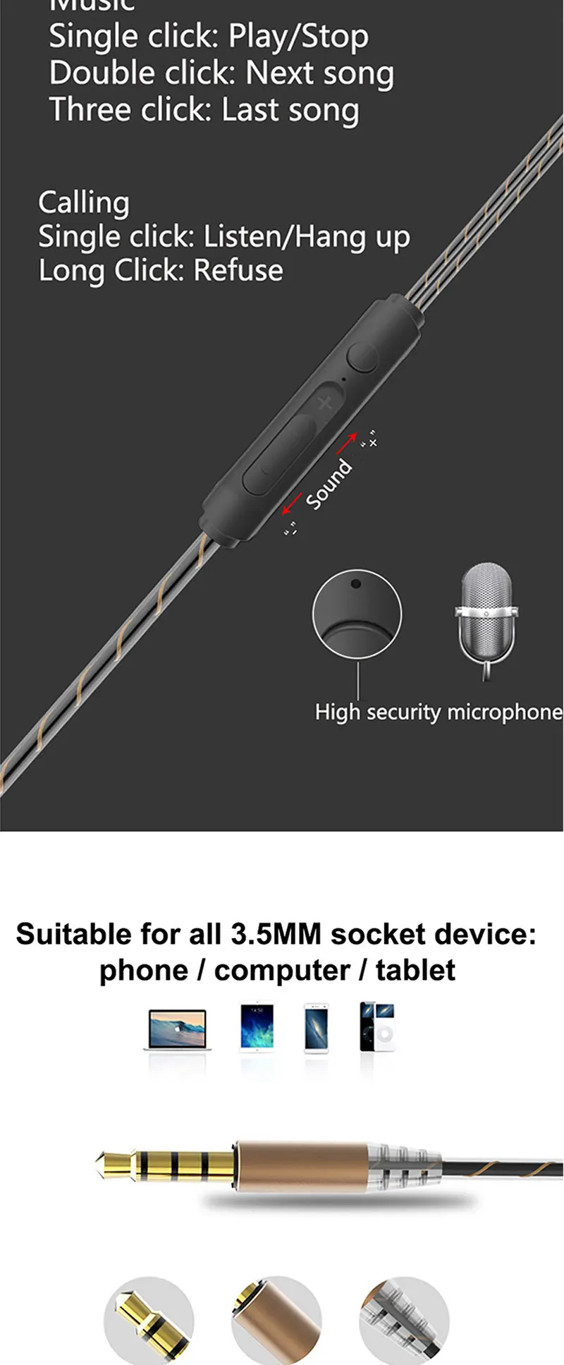 Dual Drive Stereo Wired Earphone In-ear Headset Earbuds Bass Earphones For IPhone Samsung 3.5mm Sport Gaming Headset With Mic