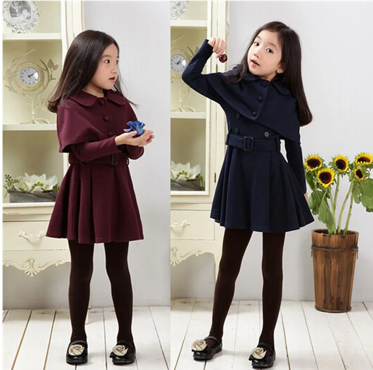 JOYINPARTY/осеннее платье для девочек-подростков 10, 11, 12 лет с коротким плащом; однотонное платье с длинными рукавами; Элегантное зимнее платье для девочек