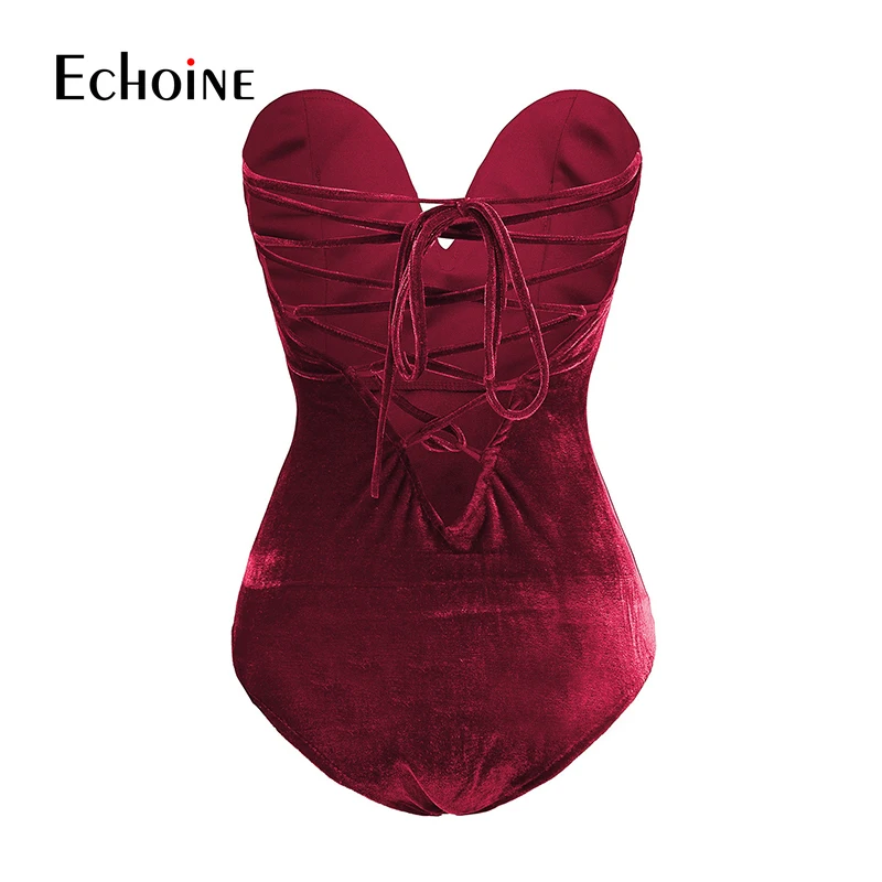 Echoine сексуальное платье без рукавов Slim Fit бархатный комбинезон для женщин с v