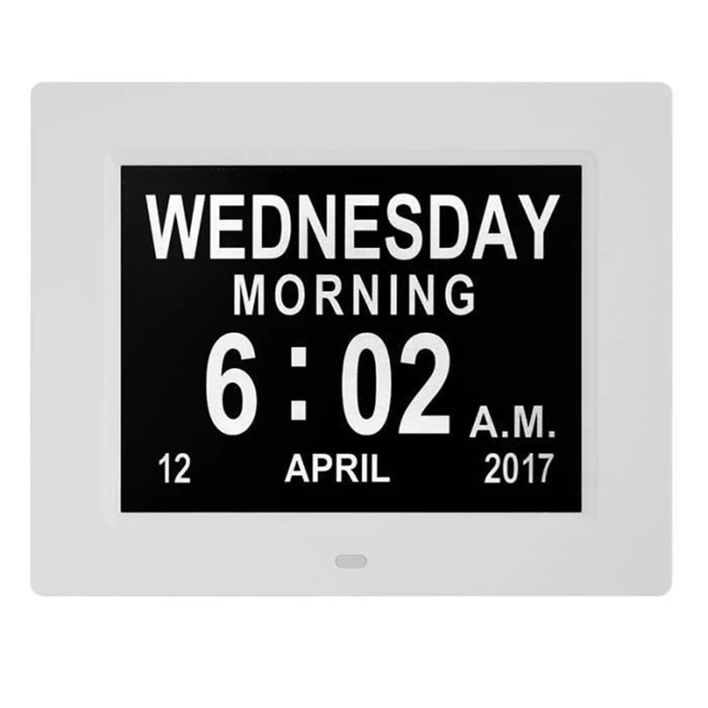 

PHFU-Clock Calendar with Date Day Hour 8 Inch Led Large Police Alarm for Elderly / Alzheimer and Children - White European Plug