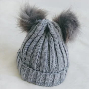 

Lovely Winter Crochet Double Pompom Hat Girl Ball Cap kids Knitted Warm Beanie